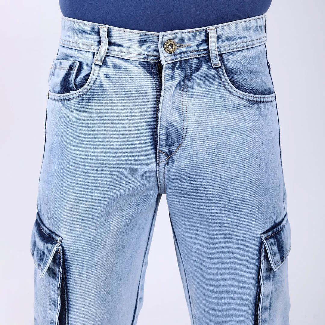 LIGHT BLUE BAGGY CARGO FIT JEANS