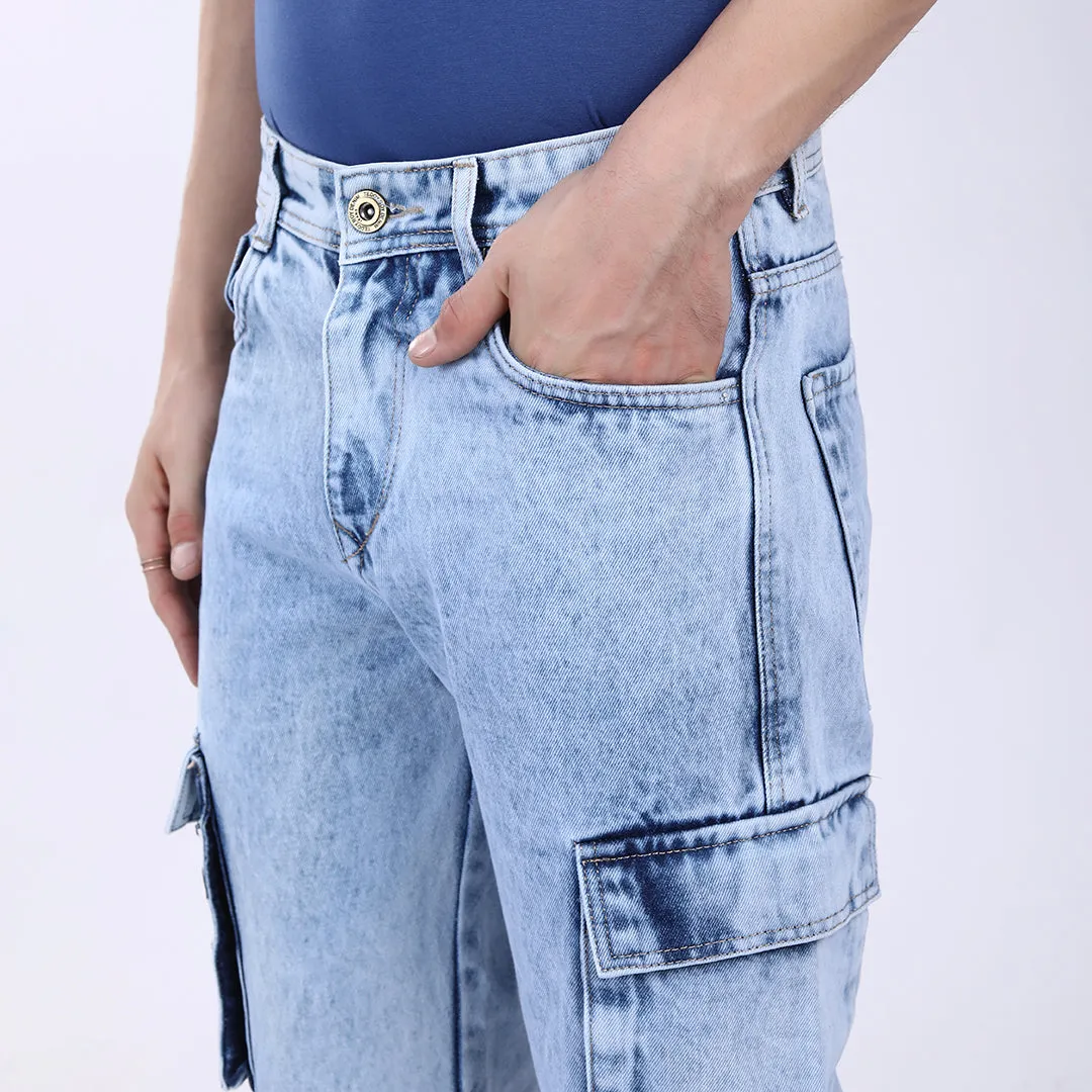 LIGHT BLUE BAGGY CARGO FIT JEANS