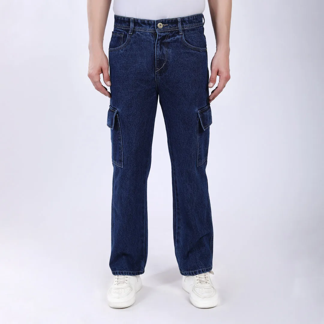 DARK BLUE BAGGY CARGO FIT JEANS