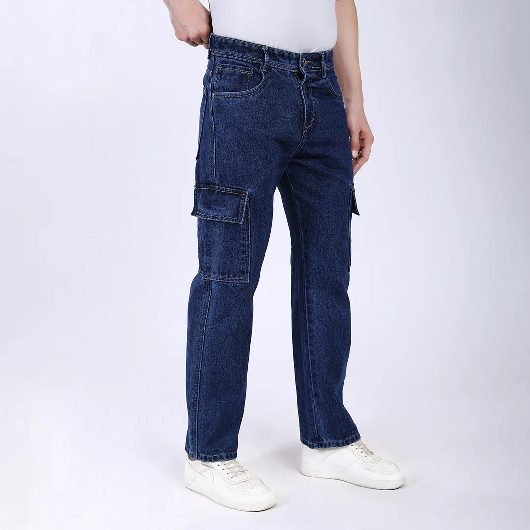 DARK BLUE BAGGY CARGO FIT JEANS