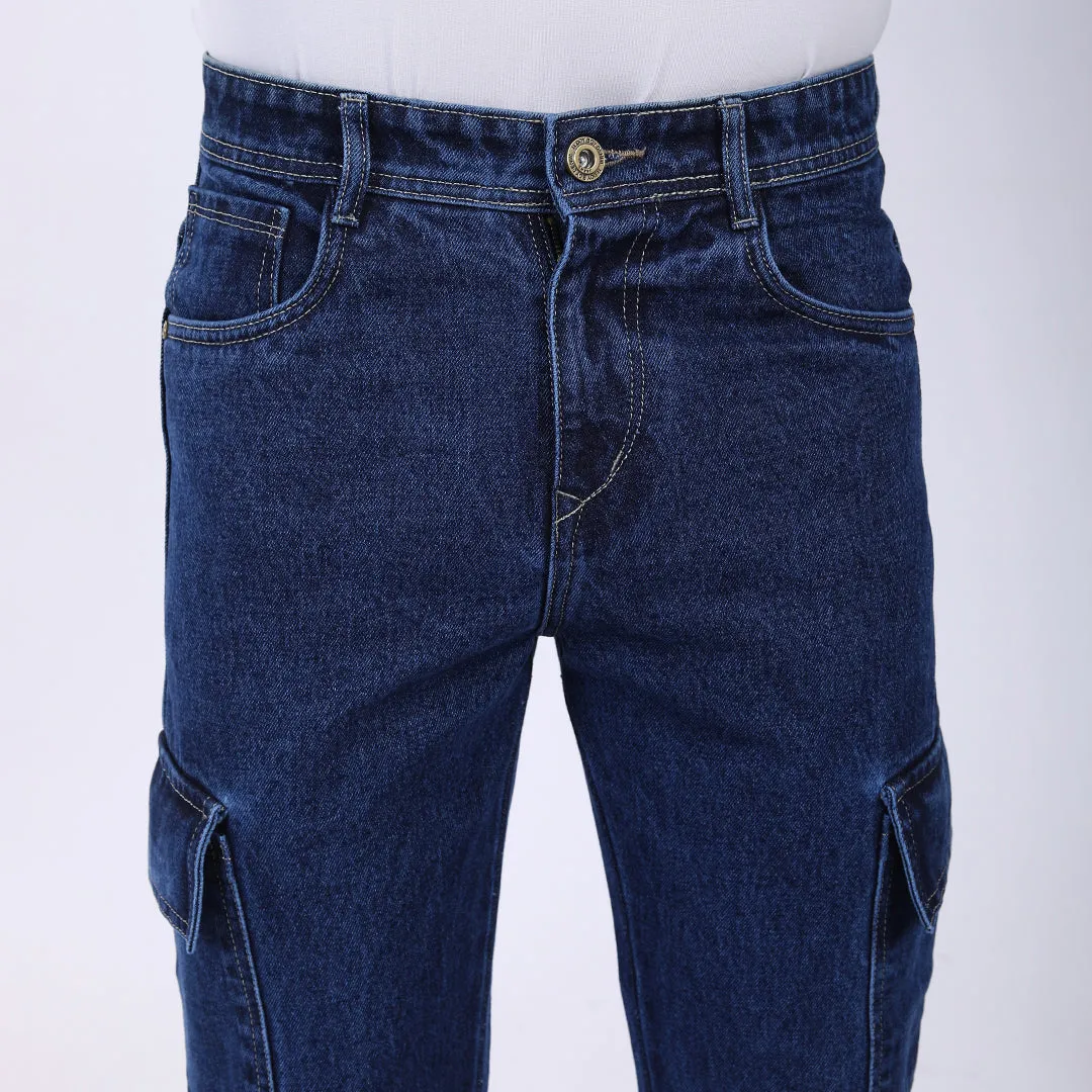 DARK BLUE BAGGY CARGO FIT JEANS