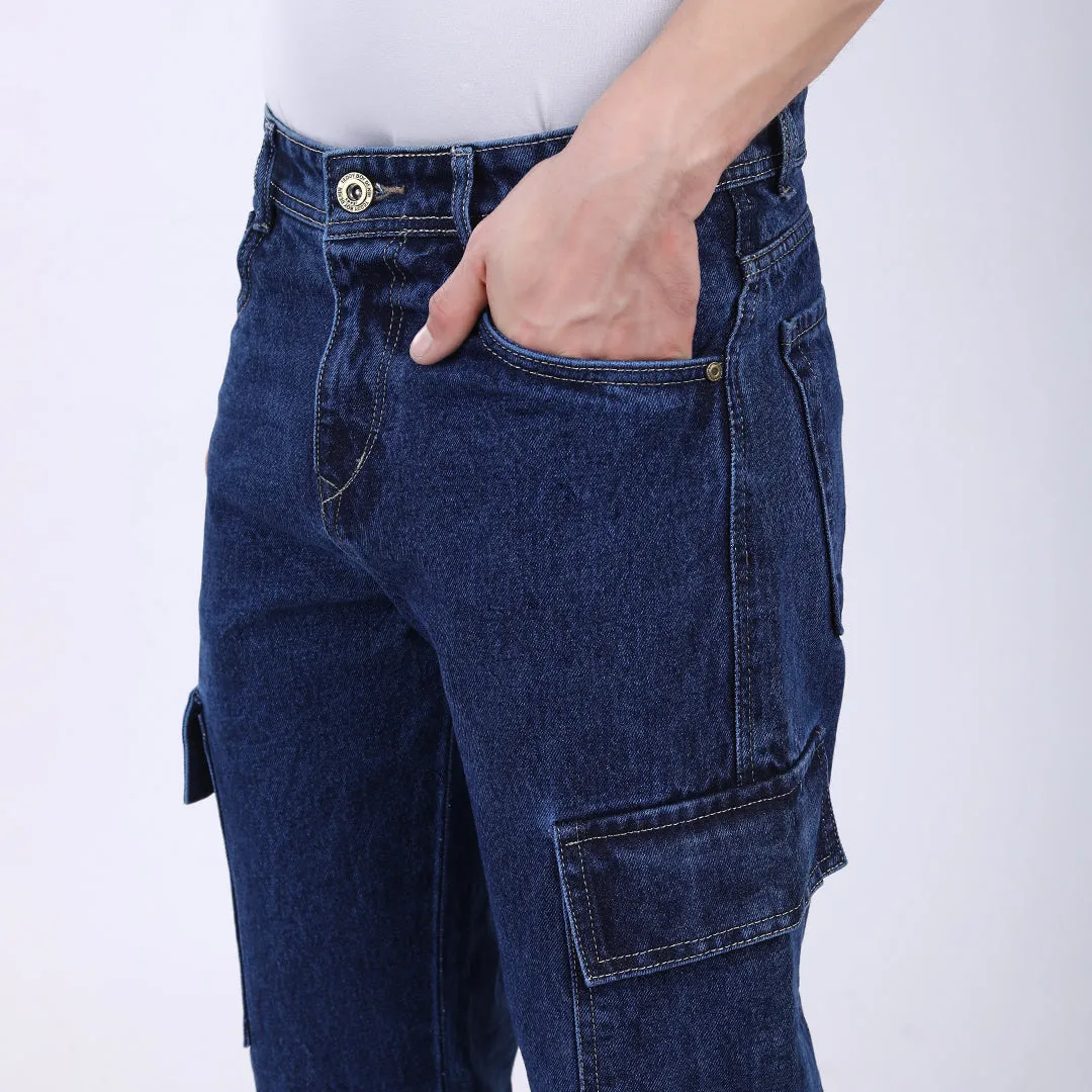 DARK BLUE BAGGY CARGO FIT JEANS