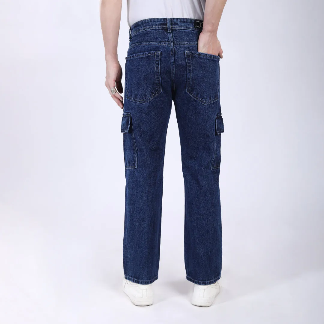 DARK BLUE BAGGY CARGO FIT JEANS
