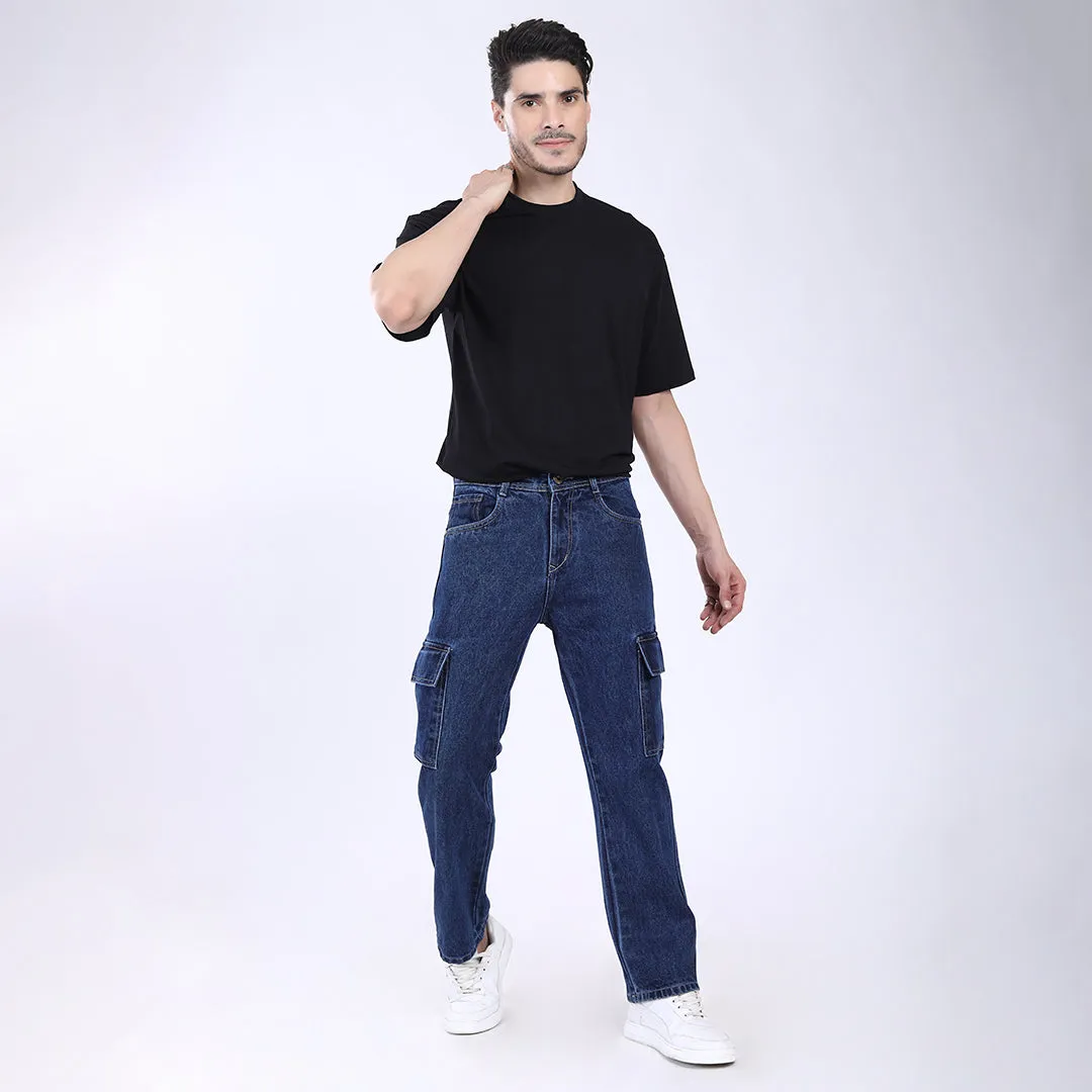 DARK BLUE BAGGY CARGO FIT JEAN