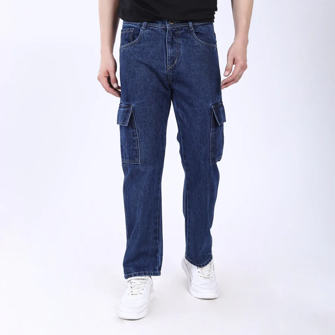 DARK BLUE BAGGY CARGO FIT JEAN