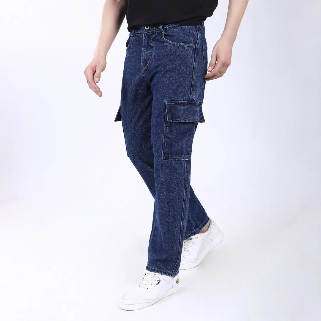 DARK BLUE BAGGY CARGO FIT JEAN