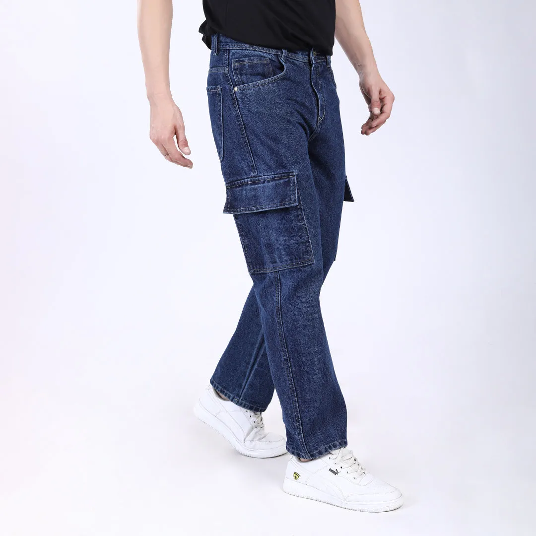 DARK BLUE BAGGY CARGO FIT JEAN