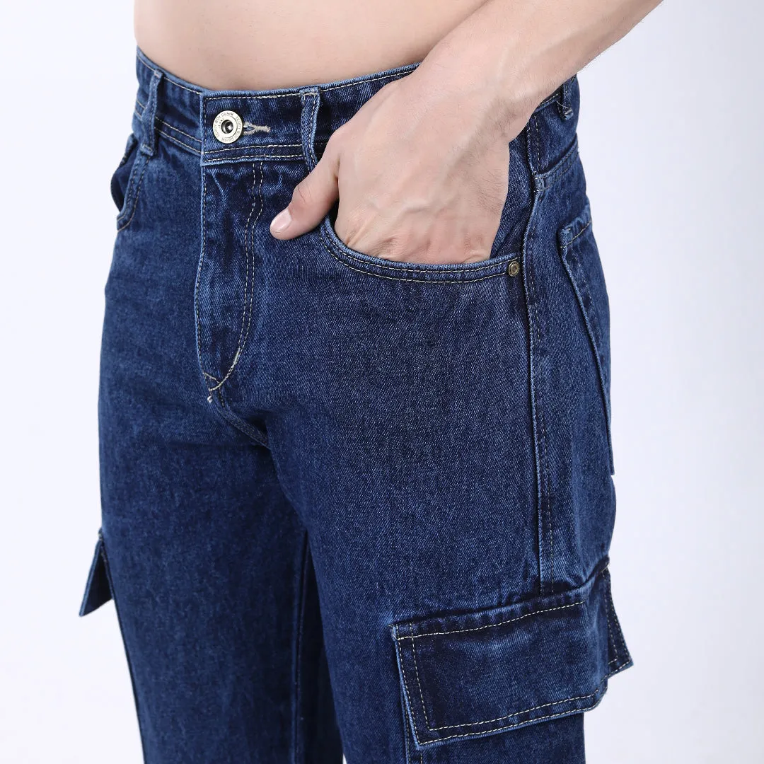 DARK BLUE BAGGY CARGO FIT JEAN