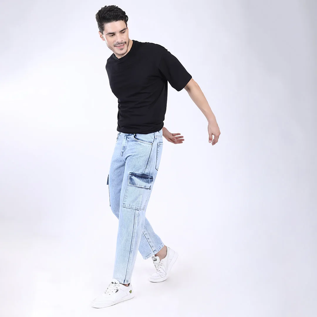ICE BLUE BAGGY CARGO FIT JEAN