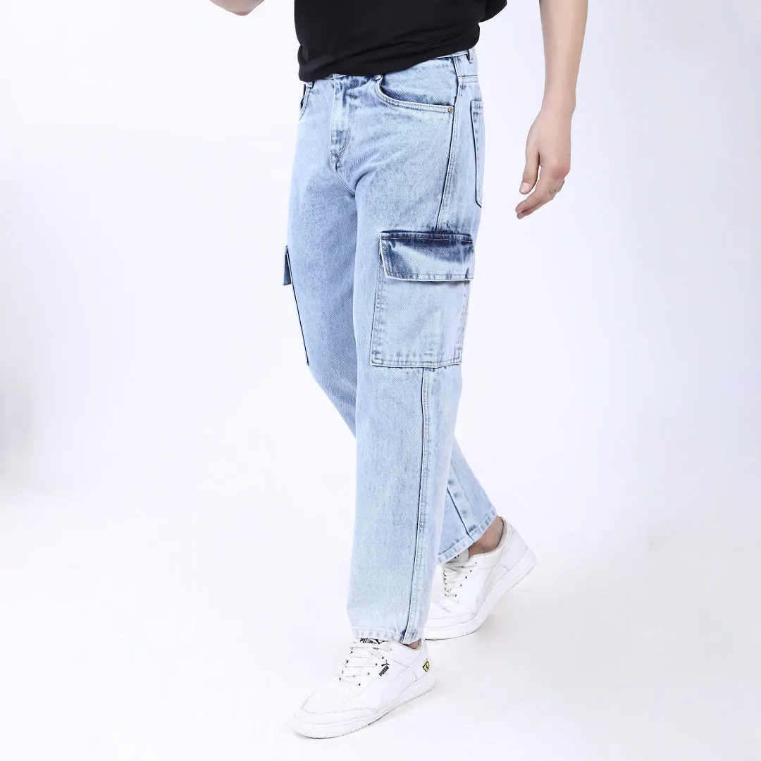ICE BLUE BAGGY CARGO FIT JEAN