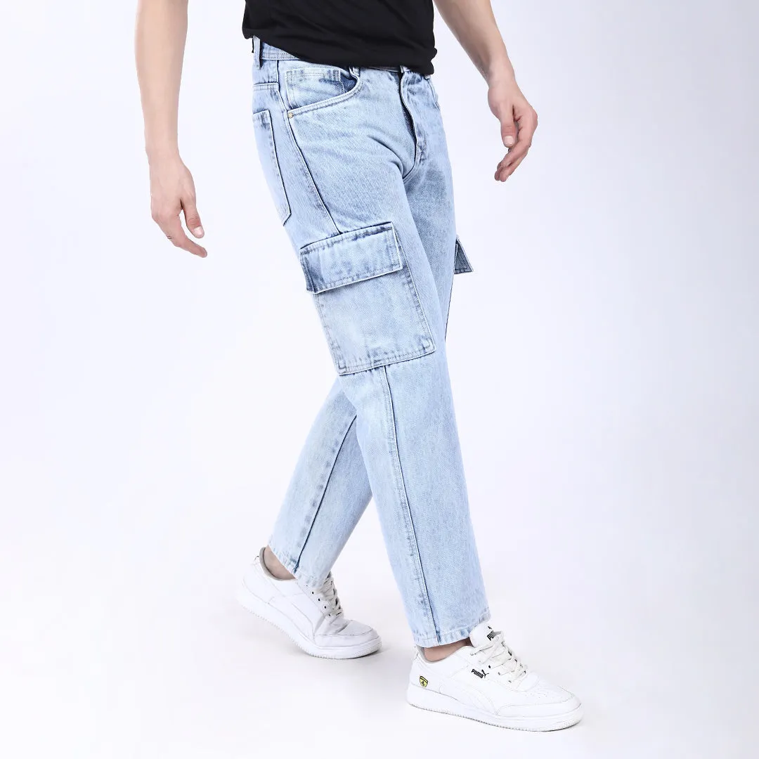 ICE BLUE BAGGY CARGO FIT JEAN