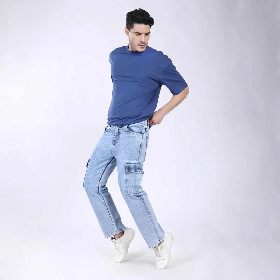 ICE BLUE BAGGY CARGO FIT JEANS