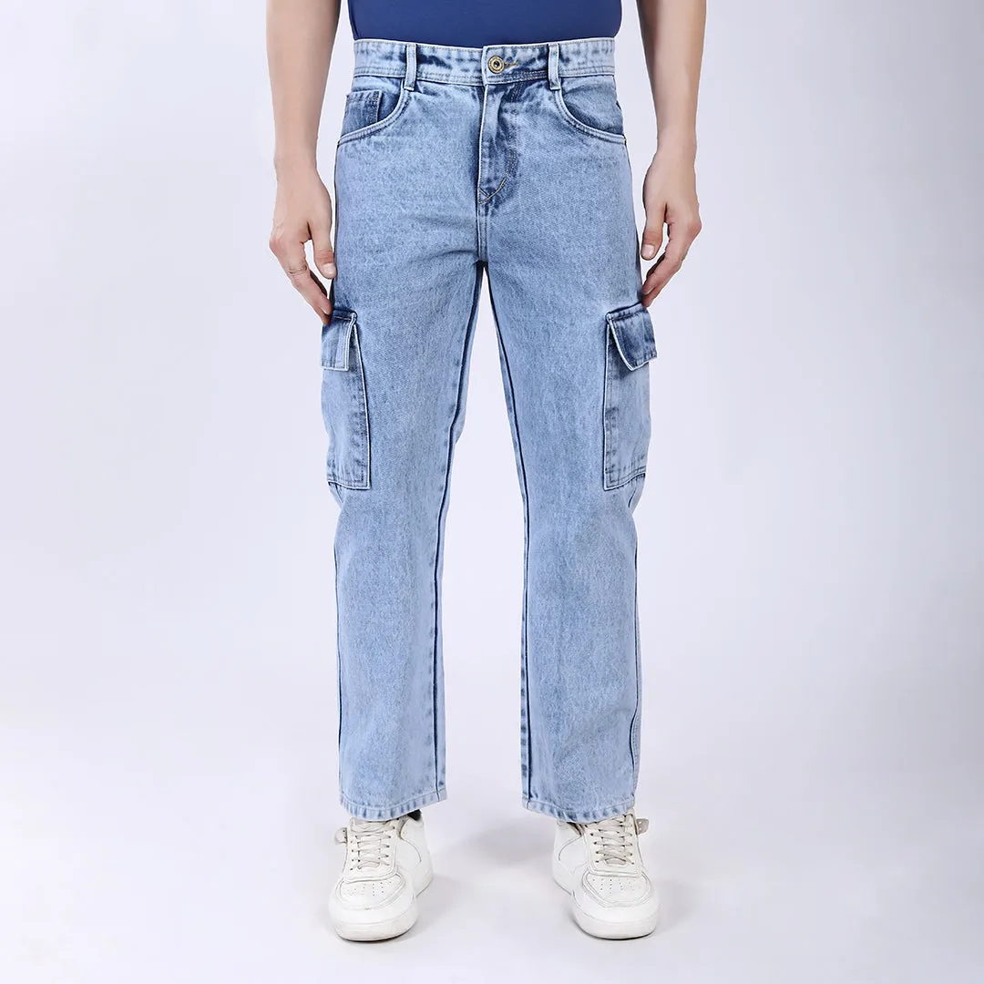ICE BLUE BAGGY CARGO FIT JEANS