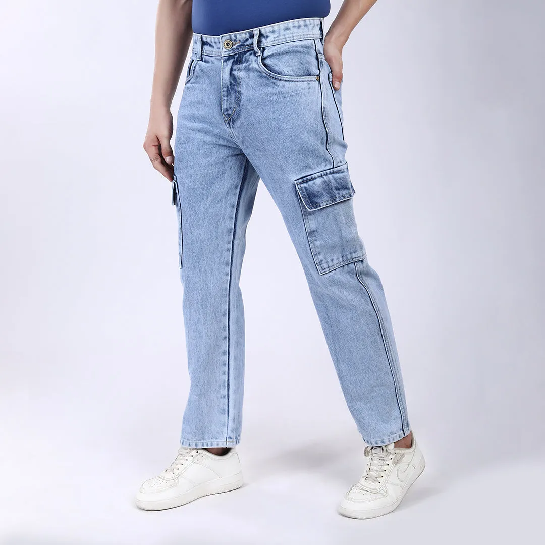 ICE BLUE BAGGY CARGO FIT JEANS