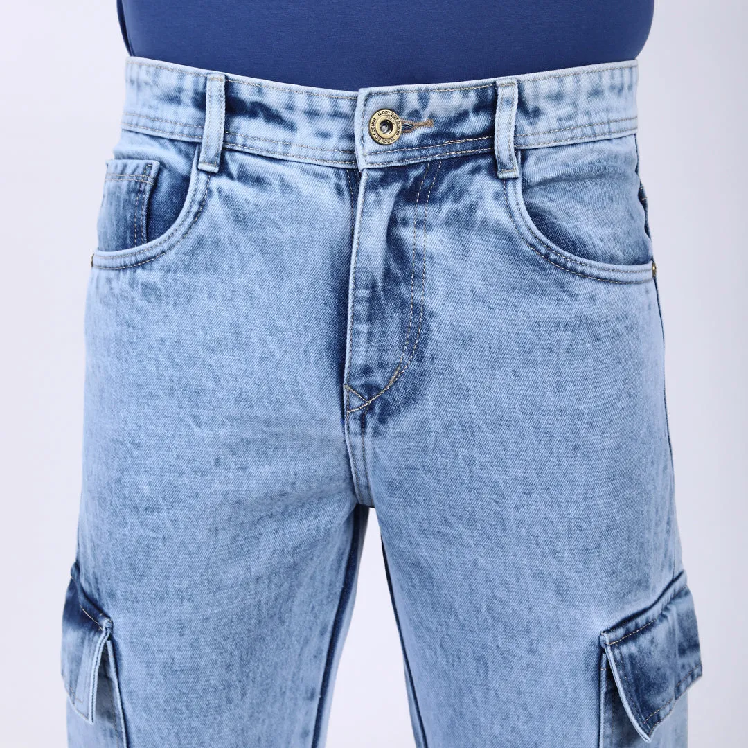 ICE BLUE BAGGY CARGO FIT JEANS