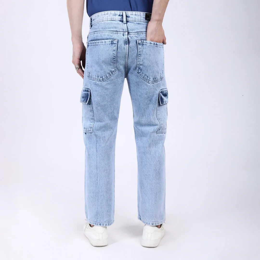 ICE BLUE BAGGY CARGO FIT JEANS