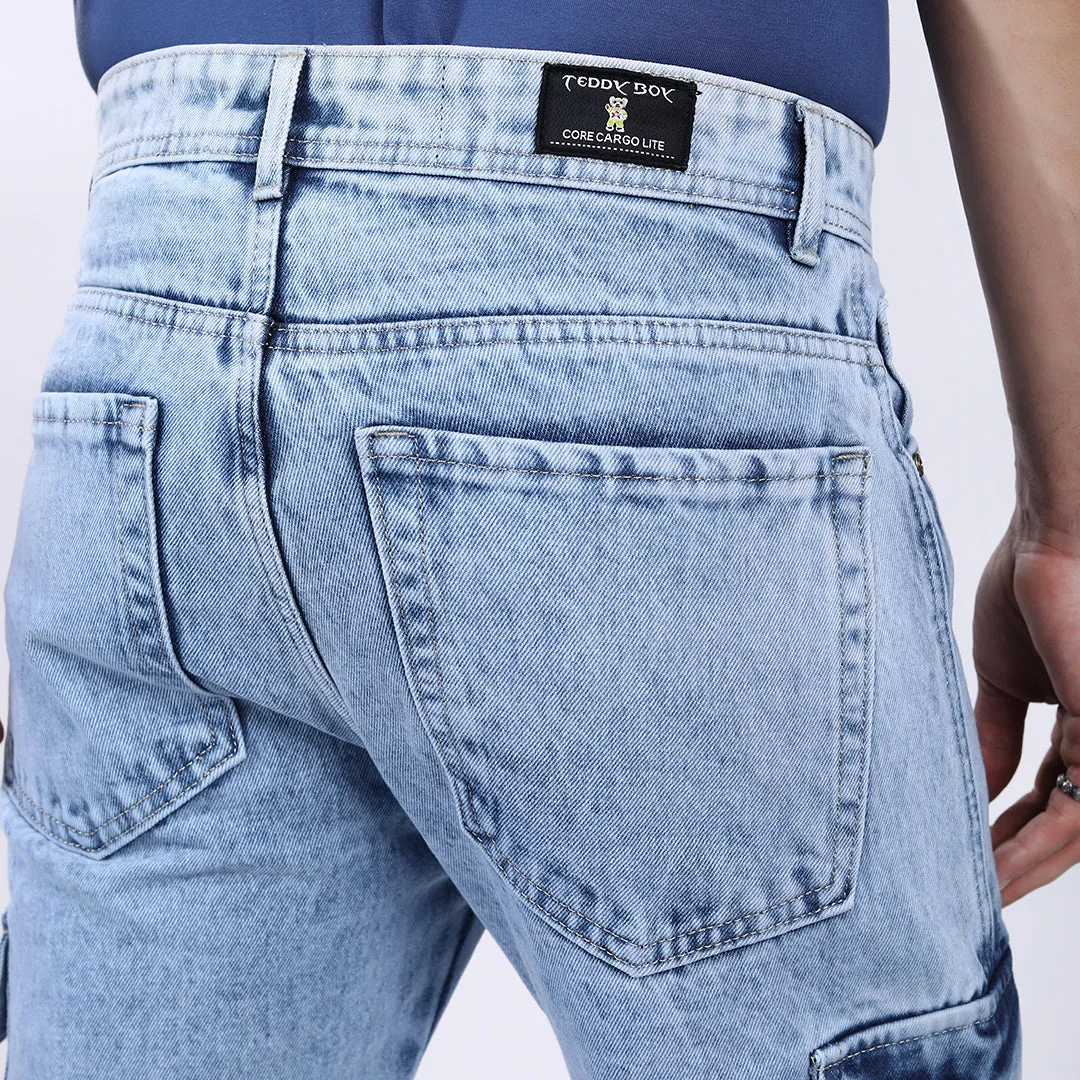 ICE BLUE BAGGY CARGO FIT JEANS