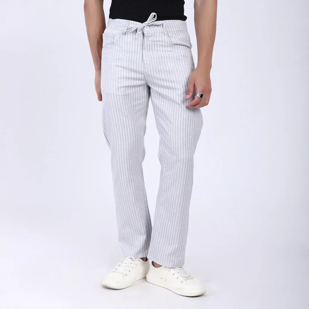LIGHT GREY STRIPE LINEN PANTS