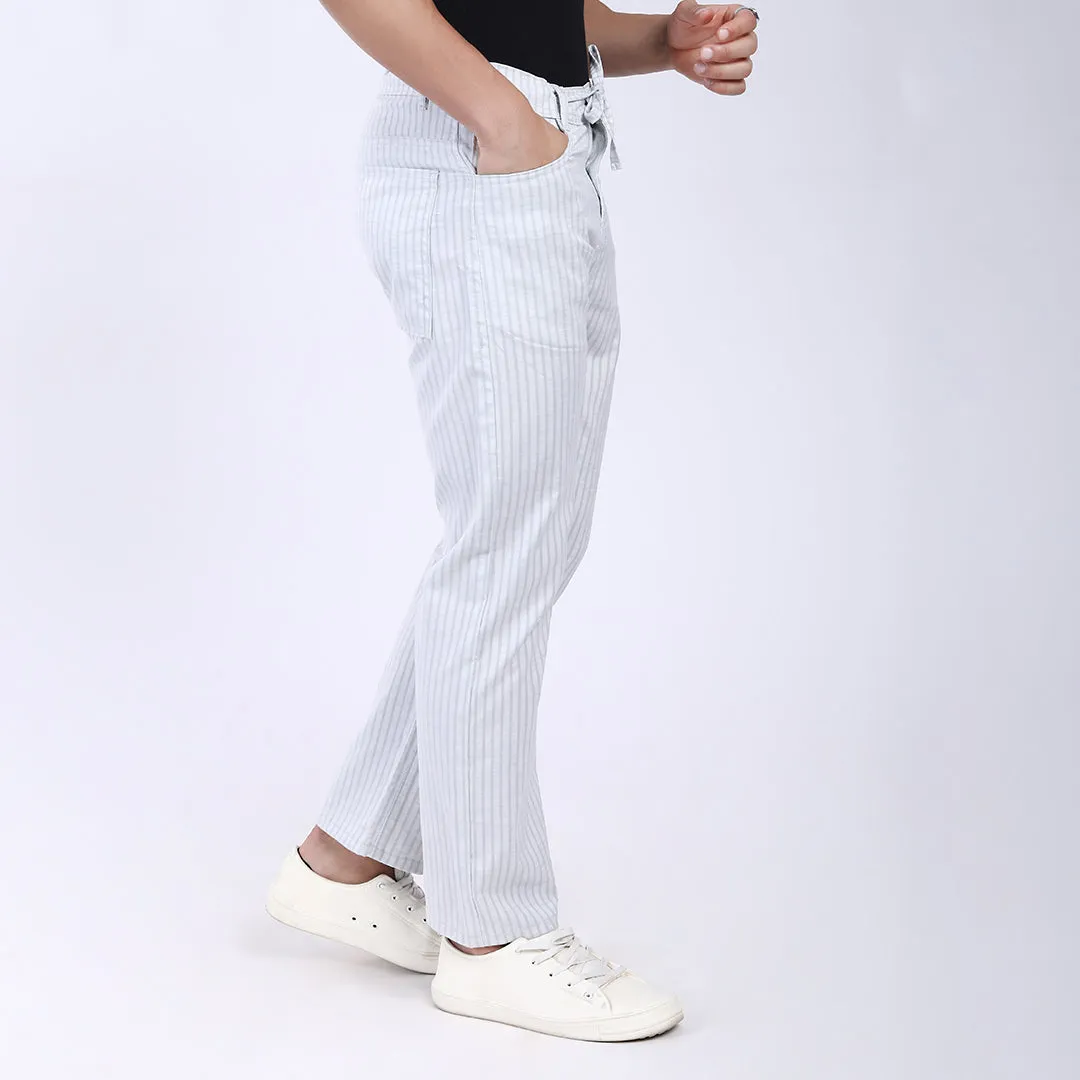 WHITE STRIPE LINEN PANTS