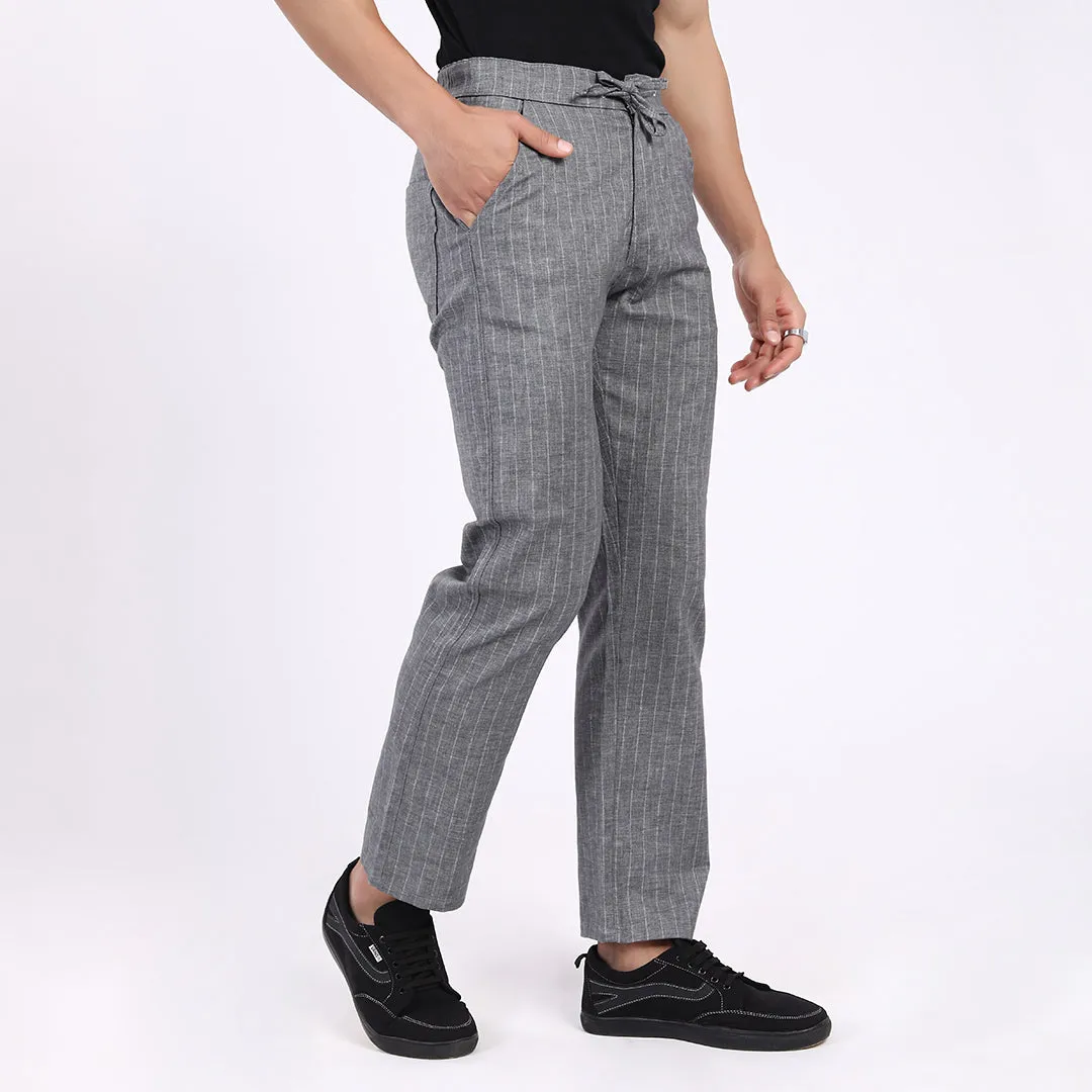 DARK GREY STRIPE LINEN PANTS