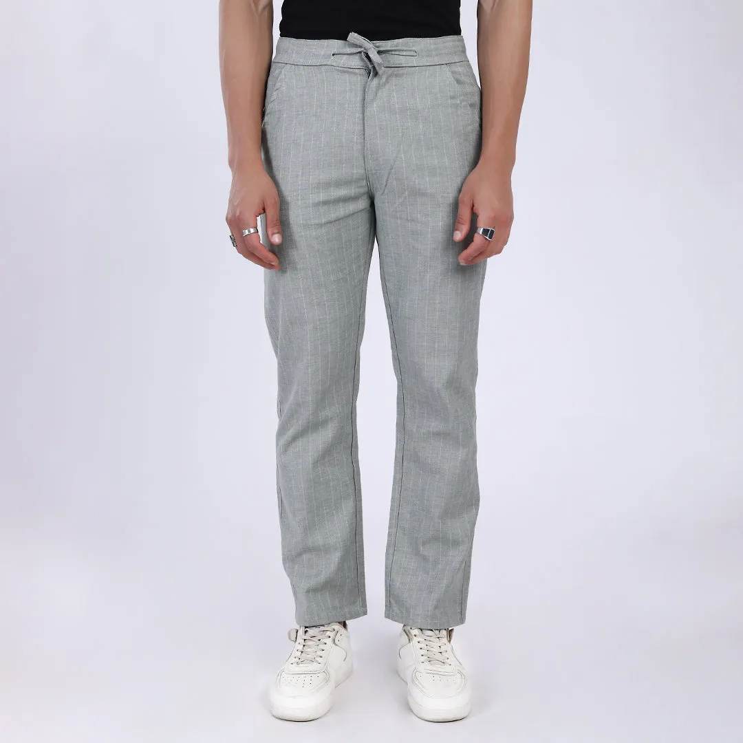 LIGHT GREY STRIPE LINEN PANTS