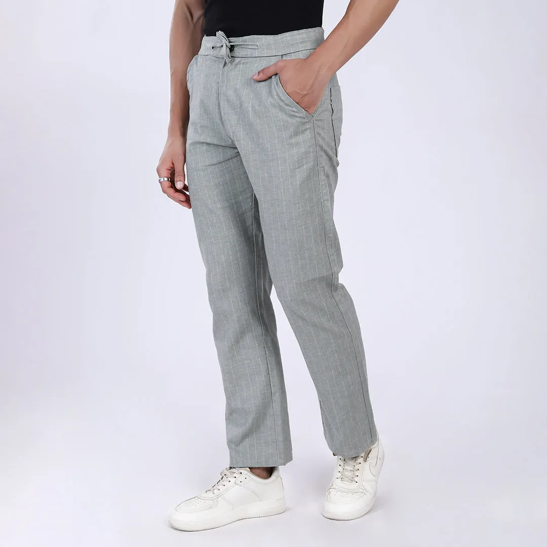 LIGHT GREY STRIPE LINEN PANTS