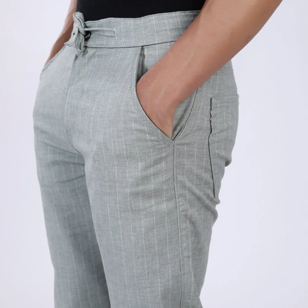LIGHT GREY STRIPE LINEN PANTS