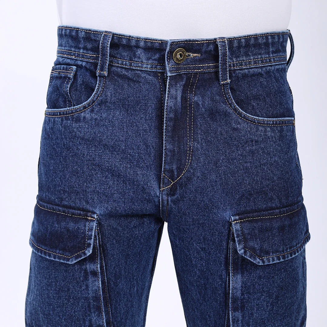 DARK BLUE BAGGY CARGO FIT JEANS