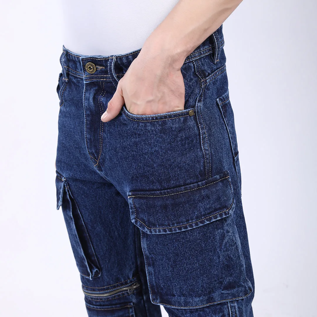 DARK BLUE BAGGY CARGO FIT JEANS