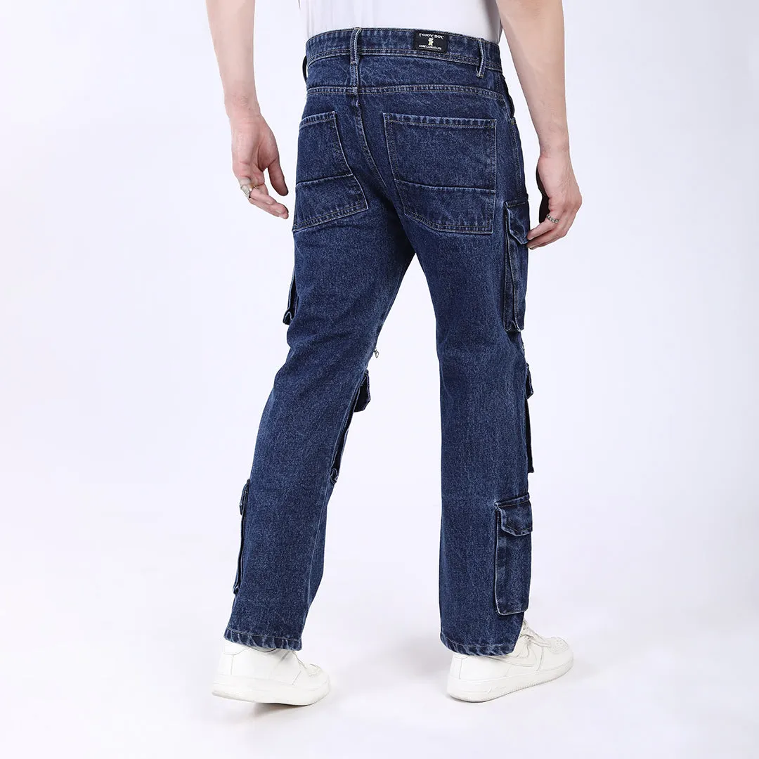 DARK BLUE BAGGY CARGO FIT JEANS