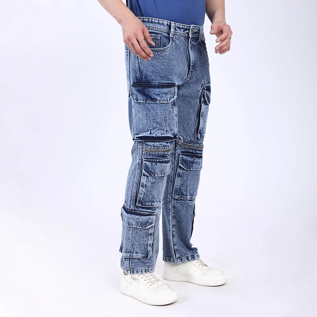 LIGHT BLUE BAGGY CARGO FIT JEANS