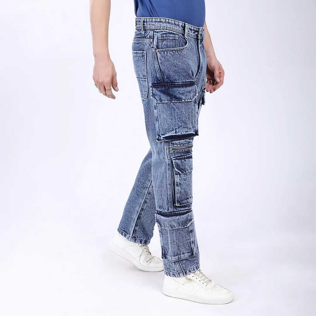 LIGHT BLUE BAGGY CARGO FIT JEANS