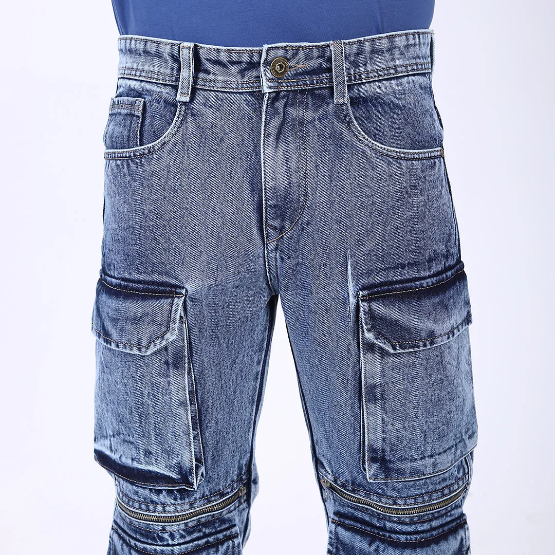 LIGHT BLUE BAGGY CARGO FIT JEANS