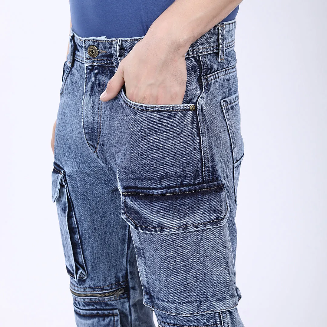 LIGHT BLUE BAGGY CARGO FIT JEANS