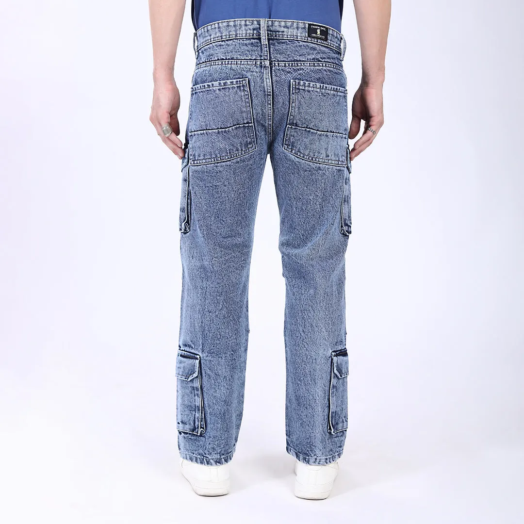 LIGHT BLUE BAGGY CARGO FIT JEANS
