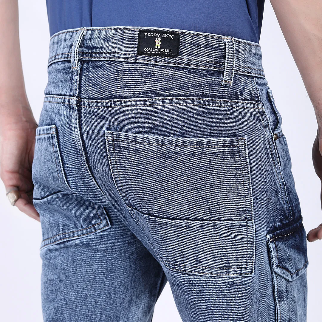 LIGHT BLUE BAGGY CARGO FIT JEANS