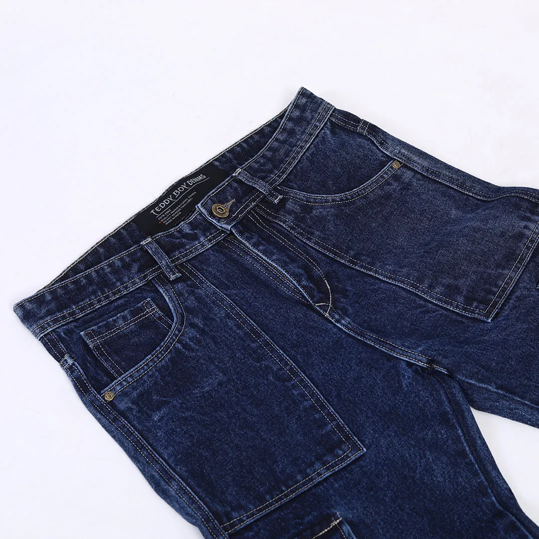 DARK BLUE BAGGY CARGO FIT JEANS