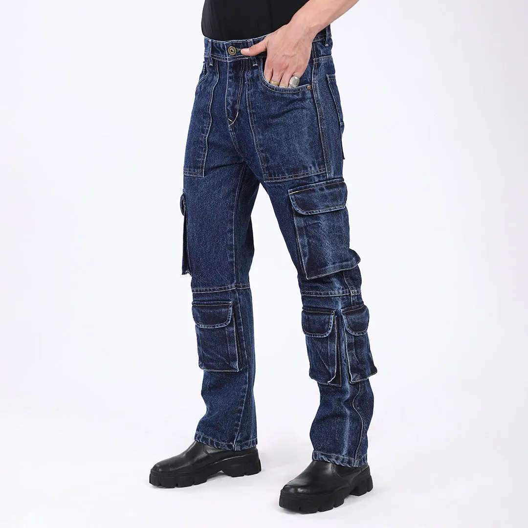 DARK BLUE BAGGY CARGO FIT JEANS