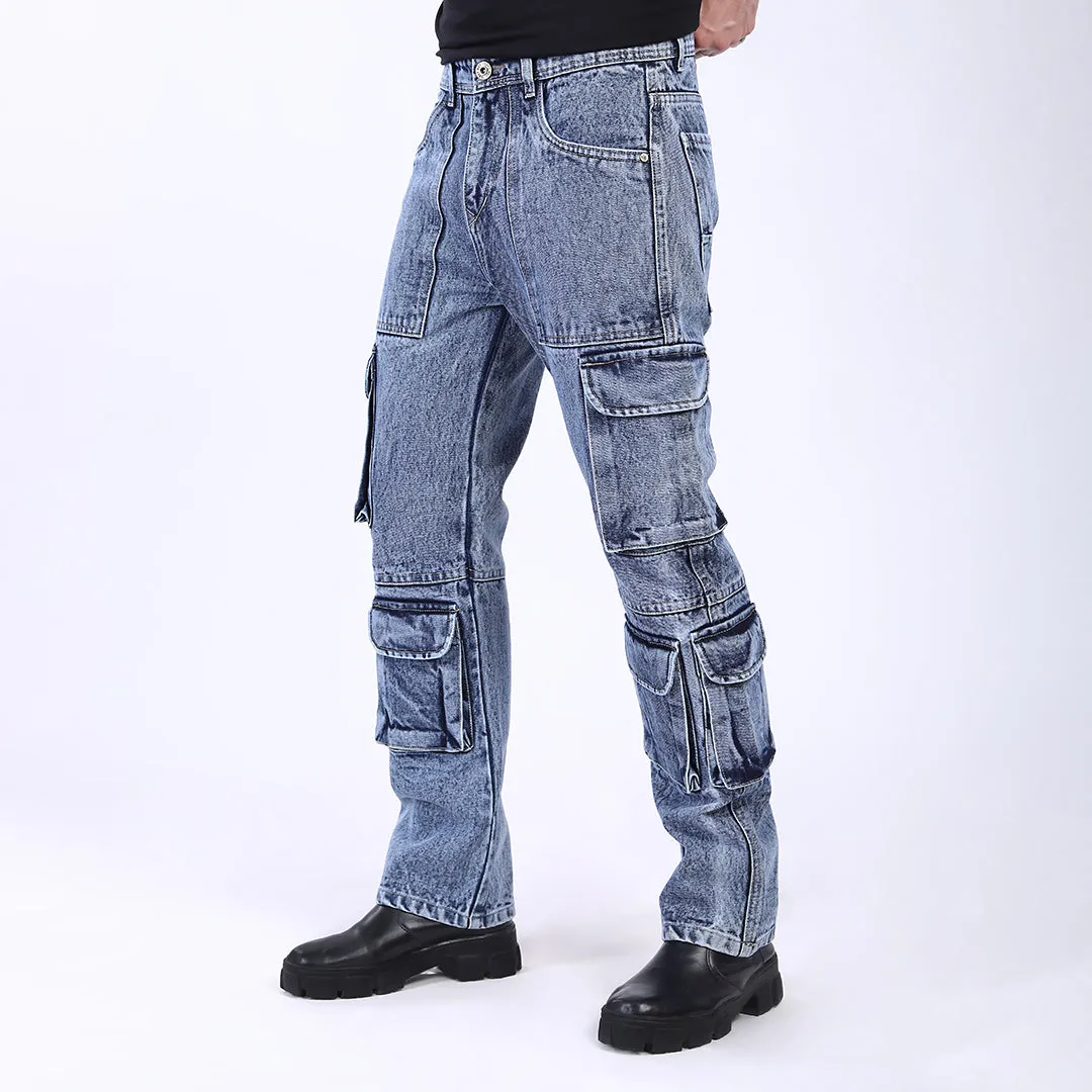 LIGHT BLUE BAGGY CARGO FIT JEANS
