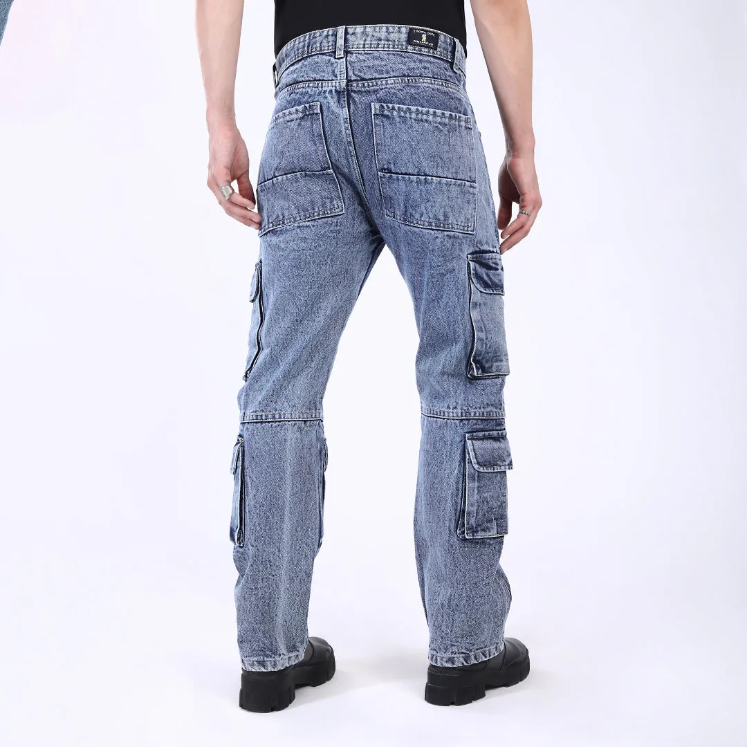 LIGHT BLUE BAGGY CARGO FIT JEANS