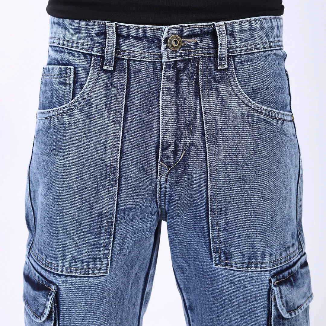 LIGHT BLUE BAGGY CARGO FIT JEANS