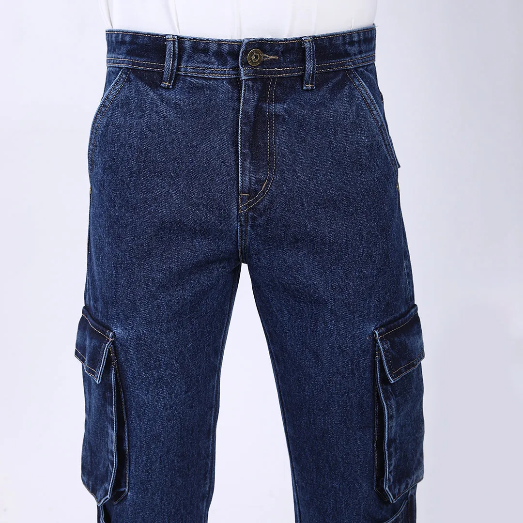DARK BLUE BAGGY CARGO FIT JEANS