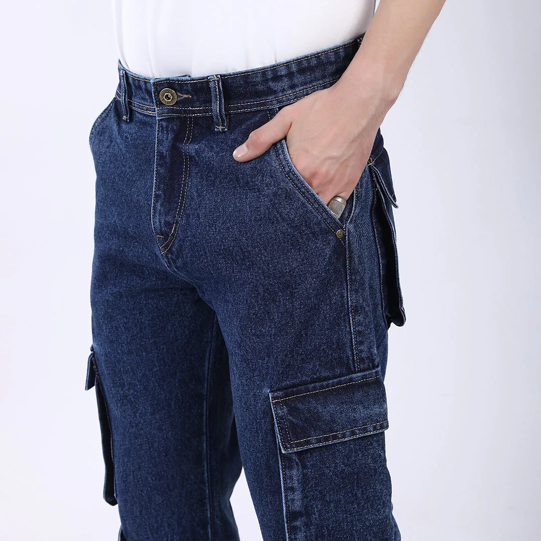 DARK BLUE BAGGY CARGO FIT JEANS