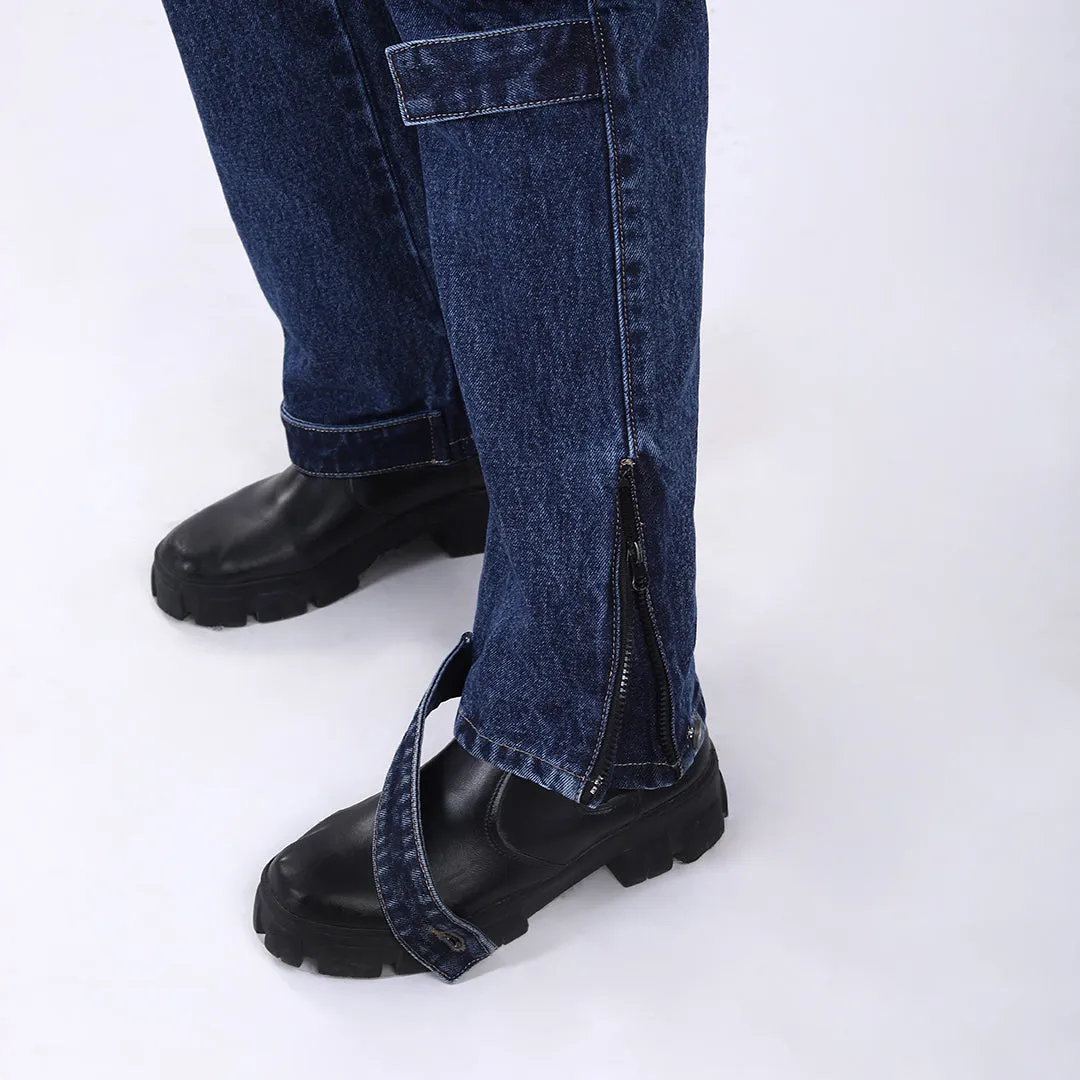 DARK BLUE BAGGY CARGO FIT JEANS