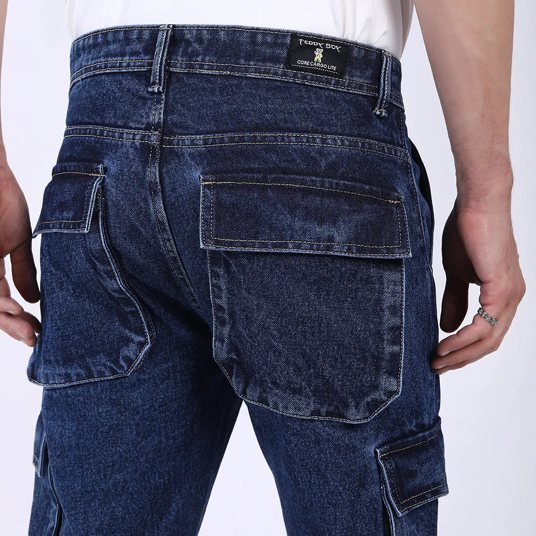 DARK BLUE BAGGY CARGO FIT JEANS