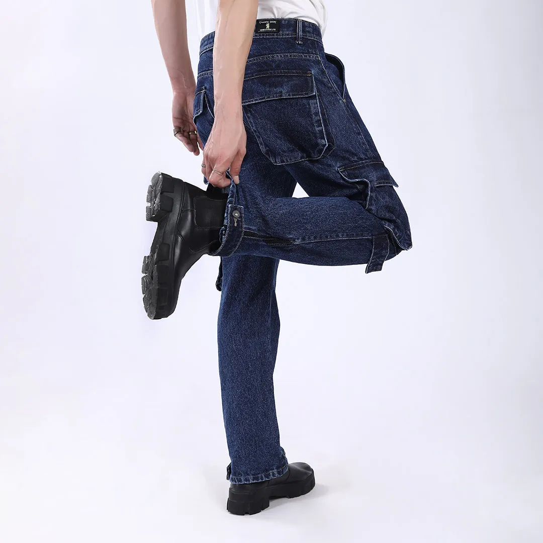 DARK BLUE BAGGY CARGO FIT JEANS