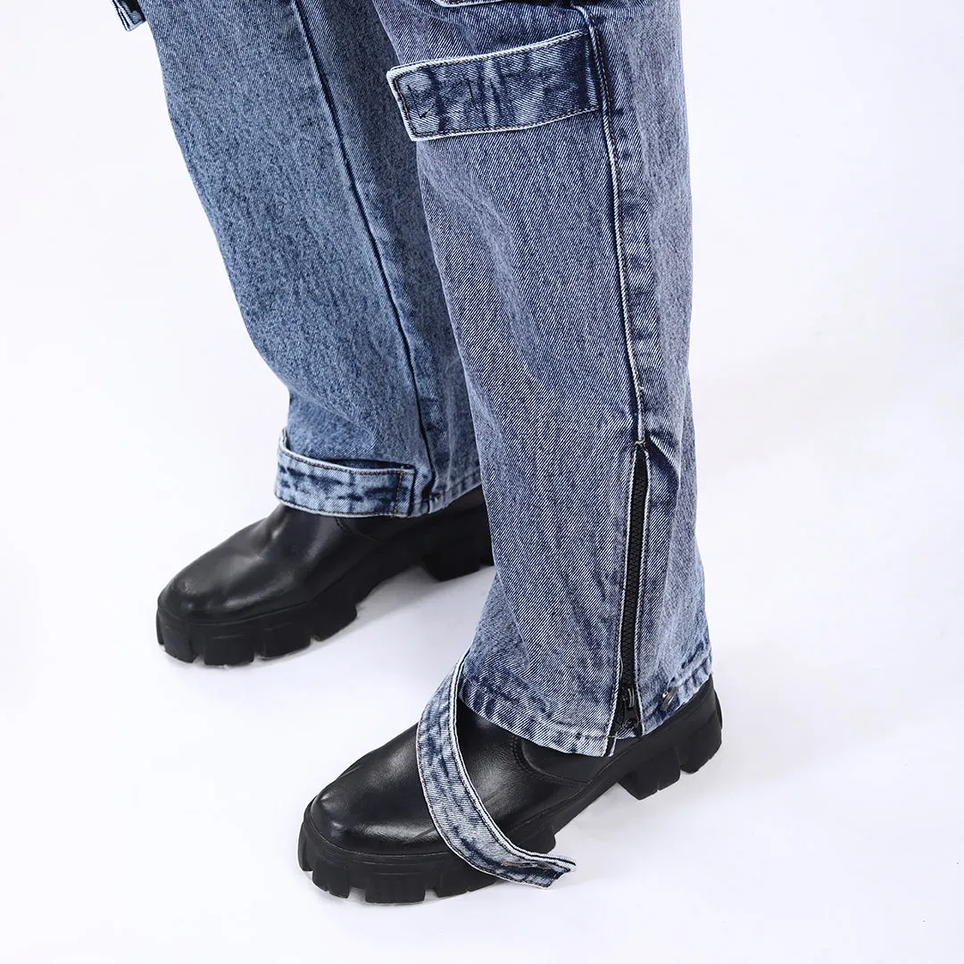 LIGHT BLUE BAGGY CARGO FIT JEANS