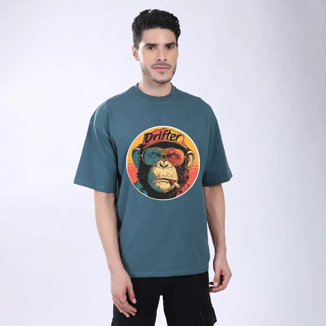 MEN'S GREEN PRINTED OVERSIZED COTTON T-SHIRT