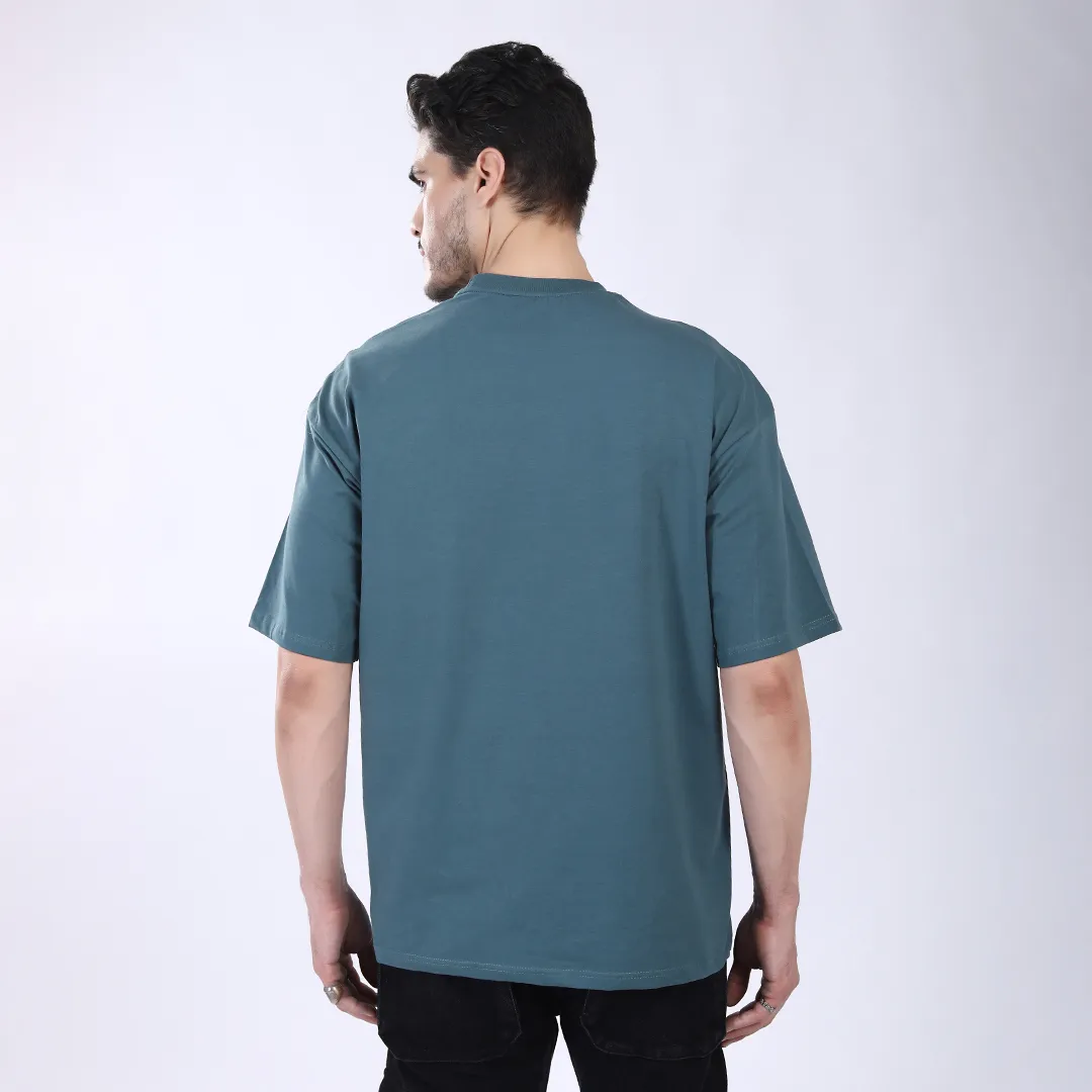MEN'S GREEN PRINTED OVERSIZED COTTON T-SHIRT