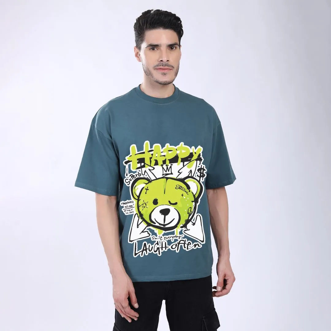 MEN'S GREEN PRINTED OVERSIZED COTTON T-SHIRT